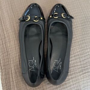 AGL Monika Cap Toe Patent & Leather Ballet Flats with Gold Hardware